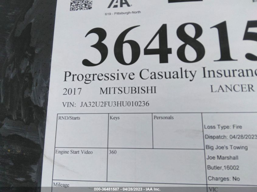 2017 MITSUBISHI LANCER ES/LE - JA32U2FU3HU010236