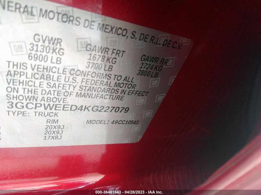 2019 CHEVROLET SILVERADO 1500 LTZ - 3GCPWEED4KG227079