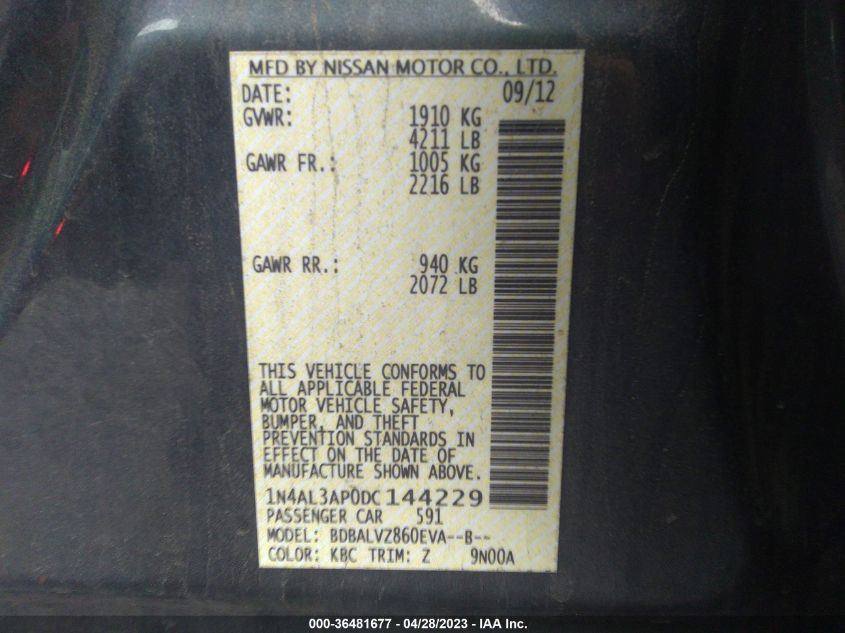 2013 NISSAN ALTIMA 2.5 SL - 1N4AL3AP0DC144229