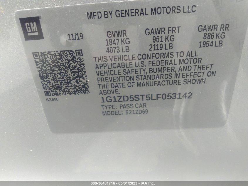 2020 CHEVROLET MALIBU LT - 1G1ZD5ST5LF053142