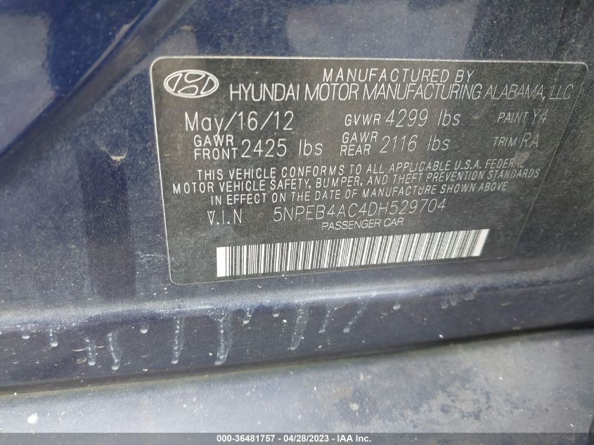 2013 HYUNDAI SONATA GLS - 5NPEB4AC4DH529704