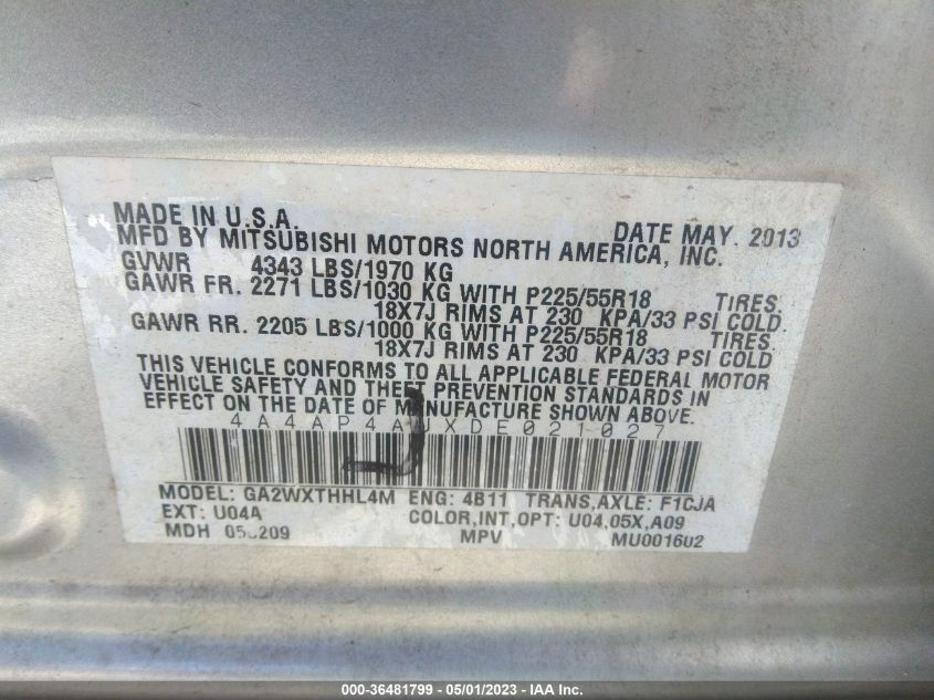 2013 MITSUBISHI OUTLANDER SPORT SE - 4A4AP4AUXDE021027