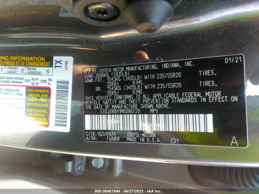 2021 TOYOTA HIGHLANDER XSE - 5TDJZRBH1MS086729