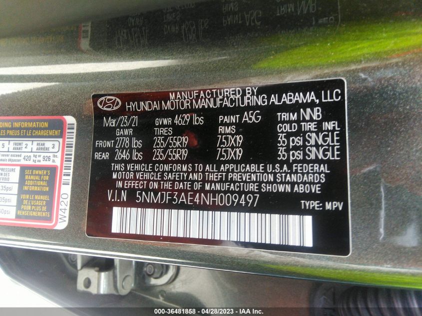 2022 HYUNDAI TUCSON SEL - 5NMJF3AE4NH009497
