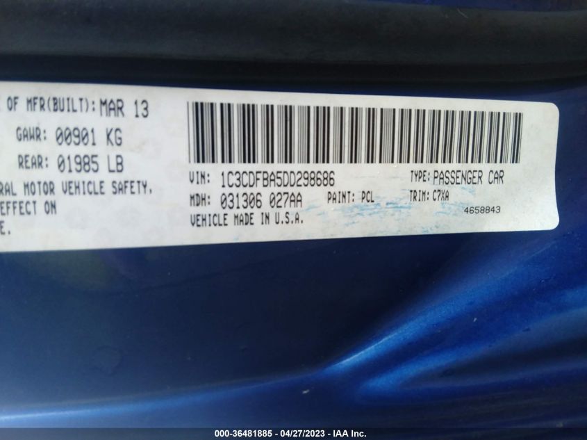2013 DODGE DART SXT - 1C3CDFBA5DD298686