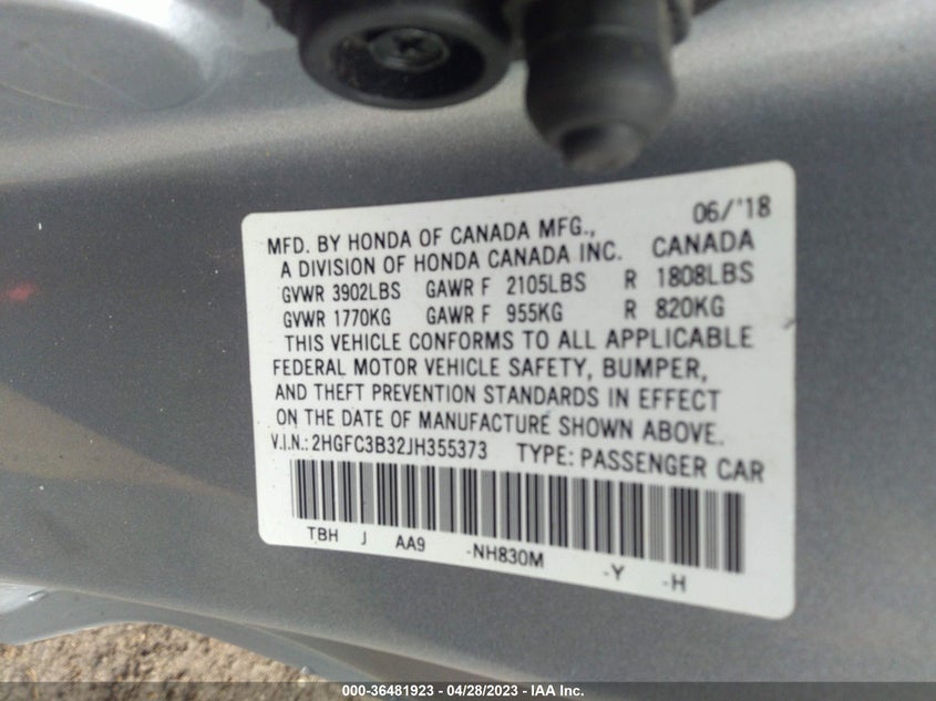 VIN 2HGFC3B32JH355373 2018 HONDA CIVIC COUPE EX-T