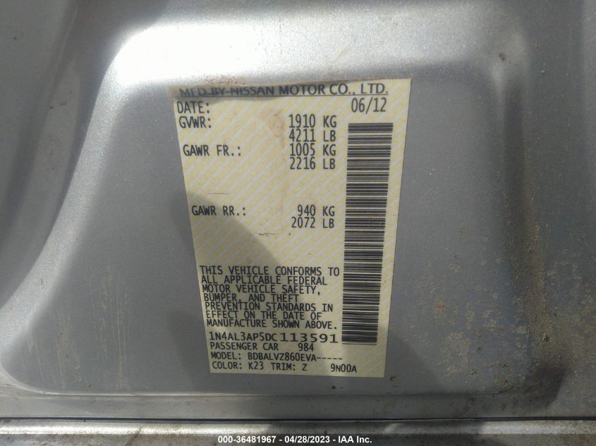 2013 NISSAN ALTIMA 2.5 SL - 1N4AL3AP5DC113591