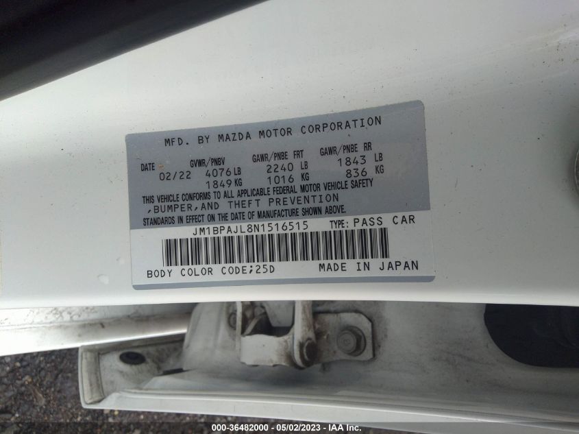 2022 MAZDA MAZDA3 HATCHBACK 2.5 S JM1BPAJL8N1516515