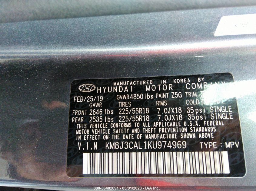 2019 HYUNDAI TUCSON SEL - KM8J3CAL1KU974969