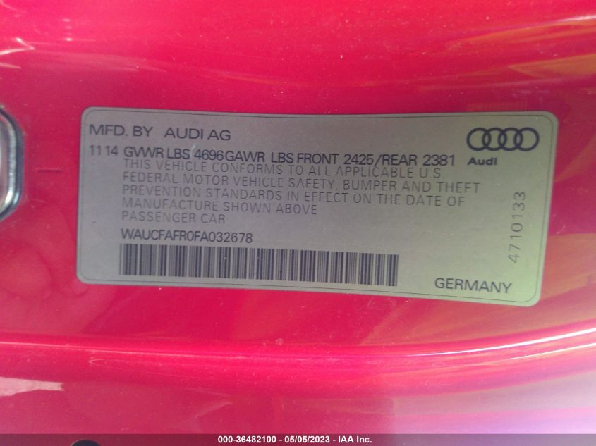 2015 AUDI A5 PREMIUM - WAUCFAFR0FA032678