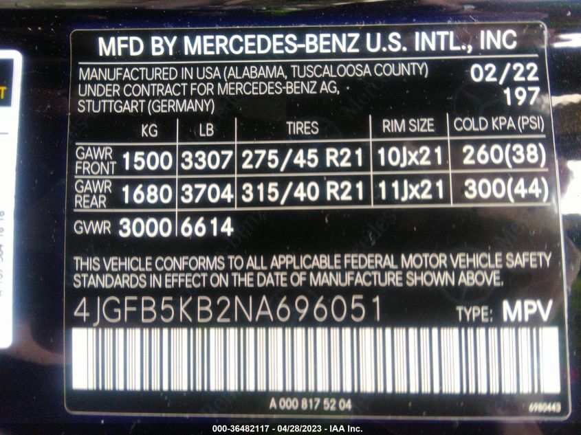 2022 MERCEDES-BENZ GLE GLE 450 - 4JGFB5KB2NA696051