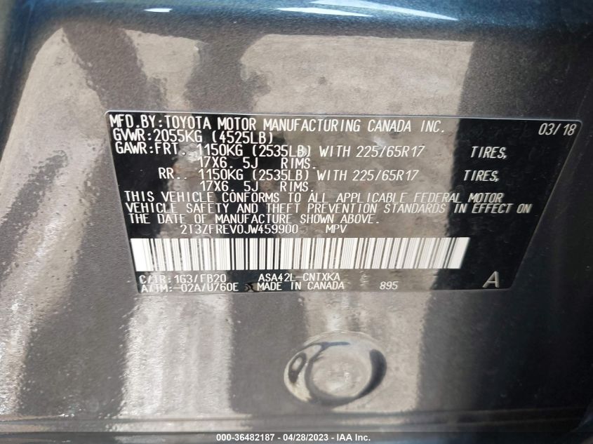 2018 TOYOTA RAV4 LE - 2T3ZFREV0JW459900