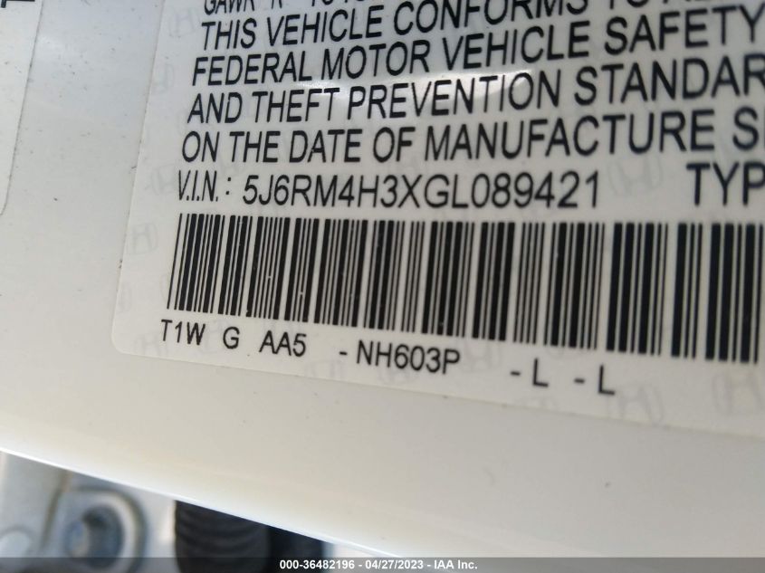 2016 HONDA CR-V LX - 5J6RM4H3XGL089421