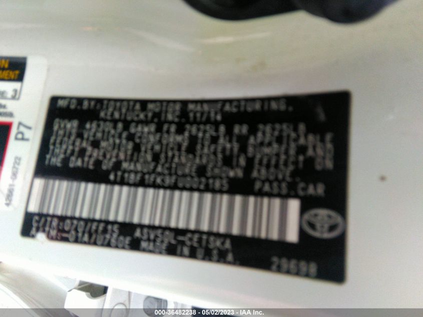 2015 TOYOTA CAMRY SE - 4T1BF1FK9FU002185