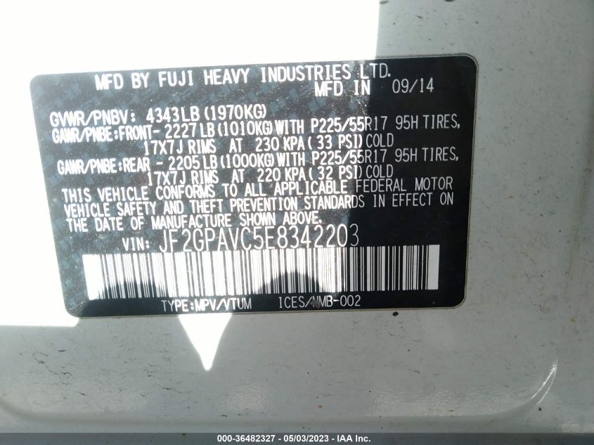 2014 SUBARU XV CROSSTREK PREMIUM - JF2GPAVC5E8342203