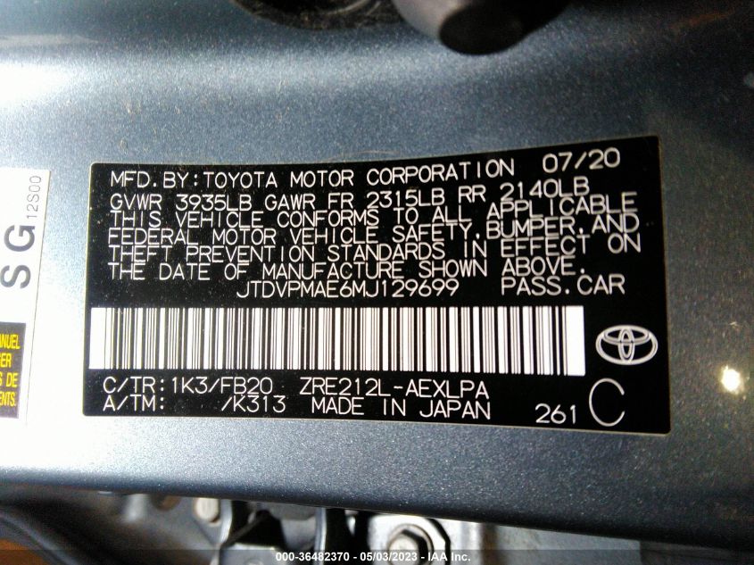 2021 TOYOTA COROLLA LE - JTDVPMAE6MJ129699
