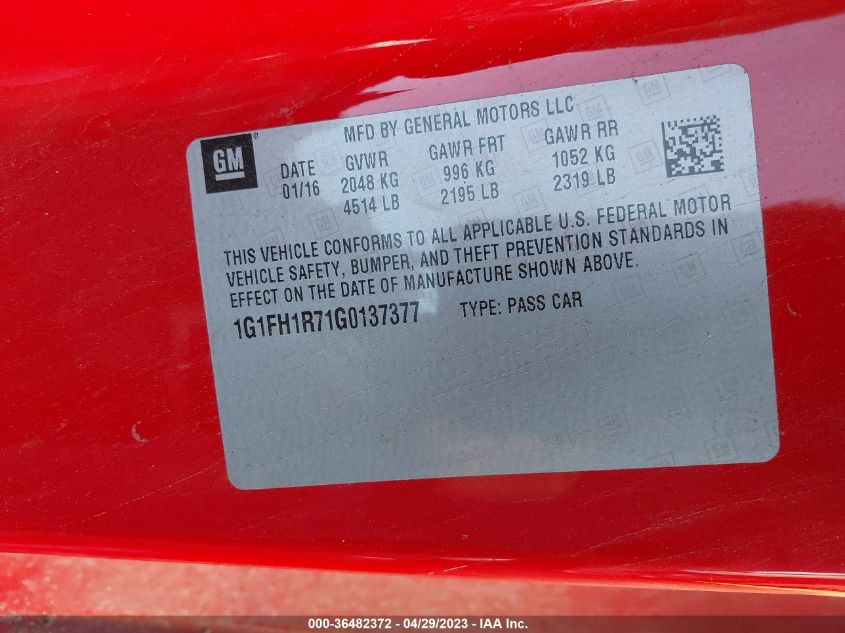 2016 CHEVROLET CAMARO 2SS - 1G1FH1R71G0137377