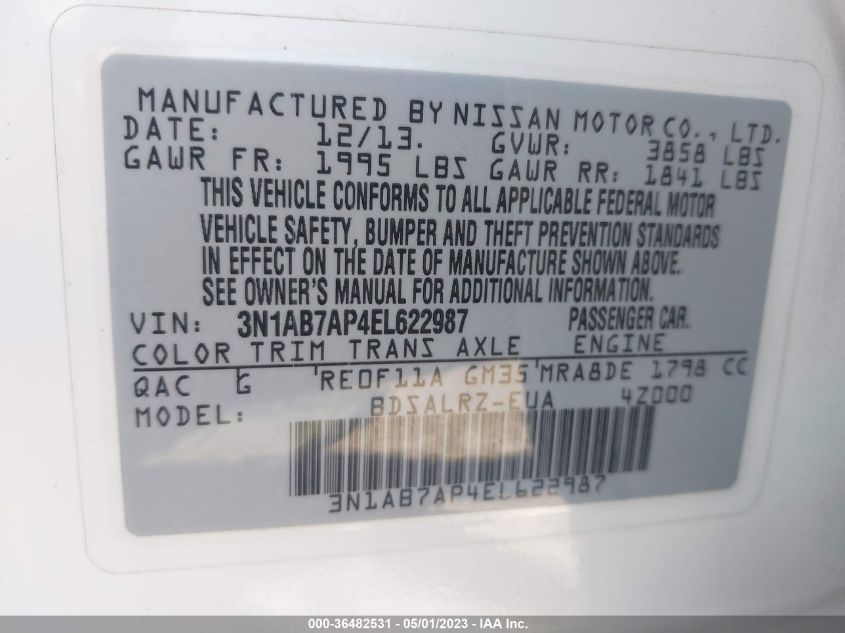 2014 NISSAN SENTRA SR - 3N1AB7AP4EL622987