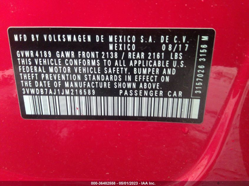 2018 VOLKSWAGEN JETTA 1.4T - 3VWDB7AJ1JM216589