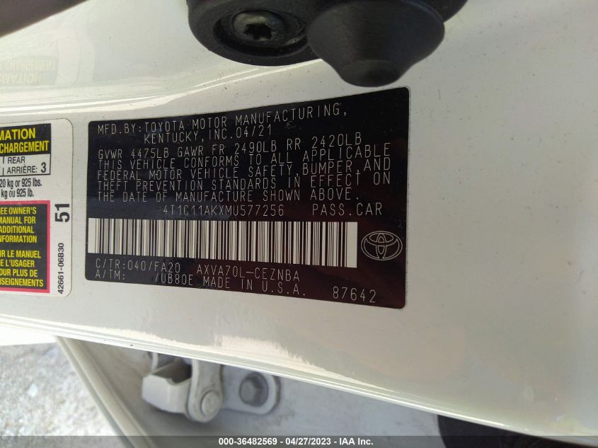 2021 TOYOTA CAMRY LE - 4T1C11AKXMU577256