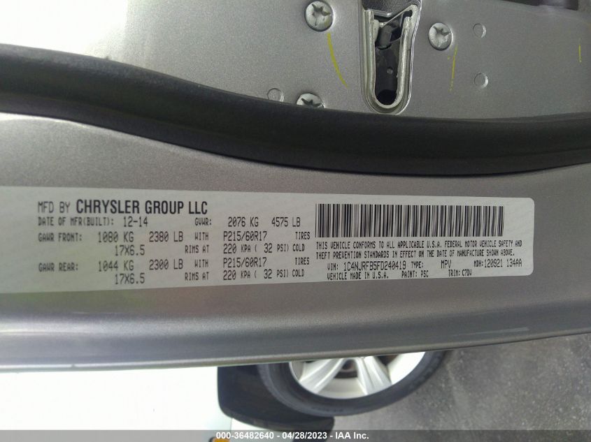 2015 JEEP PATRIOT LATITUDE - 1C4NJRFB5FD240419