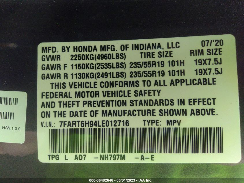 2020 HONDA CR-V HYBRID TOURING 7FART6H94LE012716