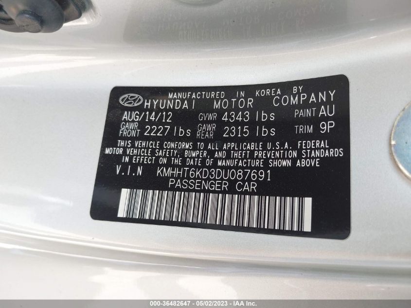 2013 HYUNDAI GENESIS COUPE 2.0T PREMIUM KMHHT6KD3DU087691