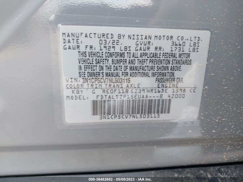2022 NISSAN KICKS SV - 3N1CP5CV7NL503115