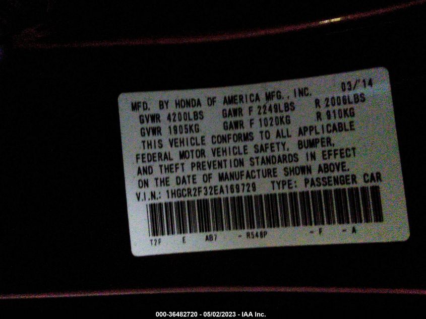 2014 HONDA ACCORD SEDAN LX - 1HGCR2F32EA169729