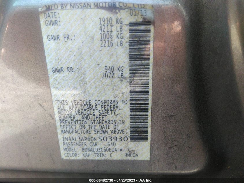 2013 NISSAN ALTIMA 2.5 SV - 1N4AL3AP6DN503930