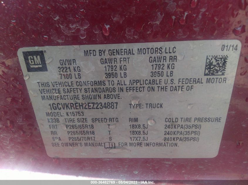 2014 CHEVROLET SILVERADO 1500 LT - 1GCVKREH2EZ234887