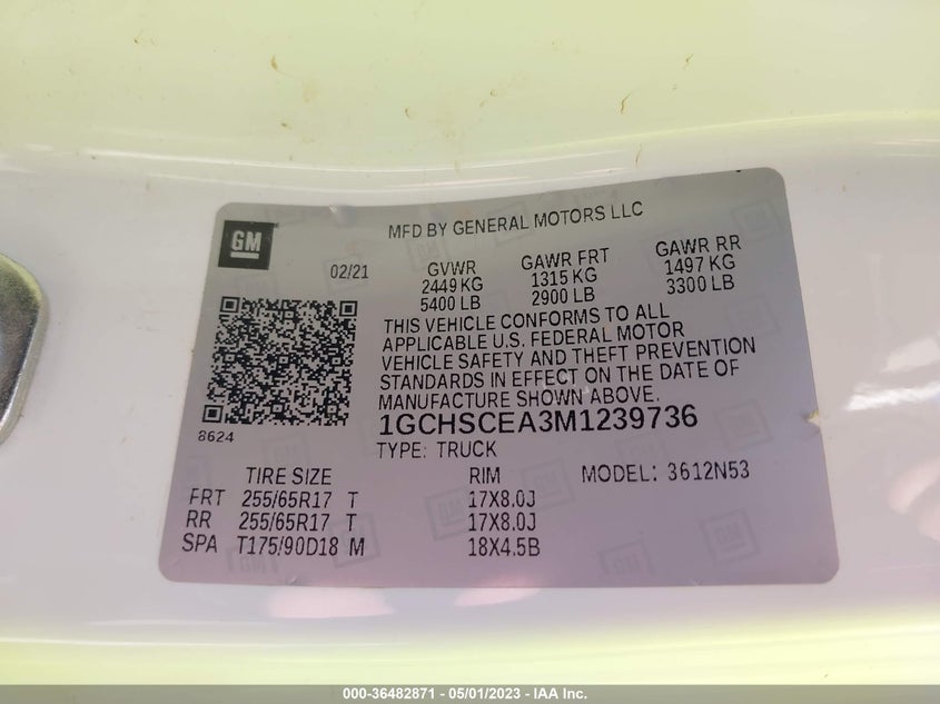 VIN 1GCHSCEA3M1239736 2021 CHEVROLET COLORADO 2WD LT