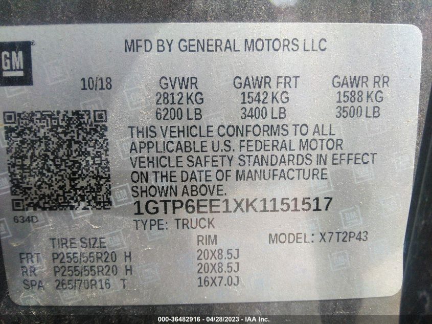 2019 GMC CANYON 4WD DENALI - 1GTP6EE1XK1151517
