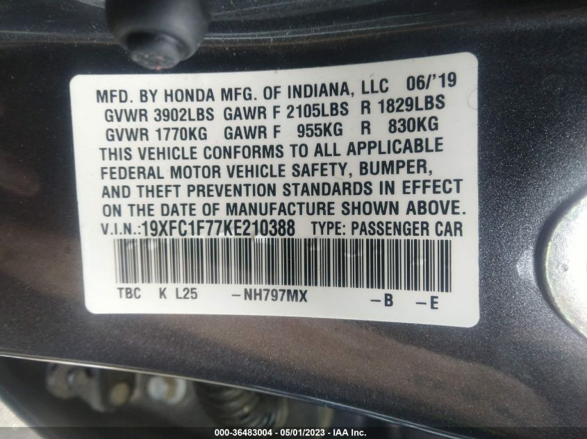 2019 HONDA CIVIC SEDAN EX-L - 19XFC1F77KE210388