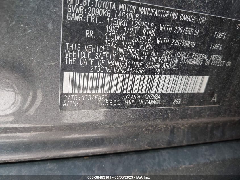 2021 TOYOTA RAV4 XLE PREMIUM - 2T3C1RFVXMC142456