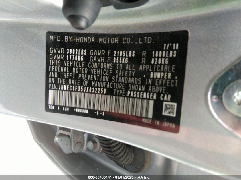 2018 HONDA CIVIC SEDAN EX-T - JHMFC1F35JX032250