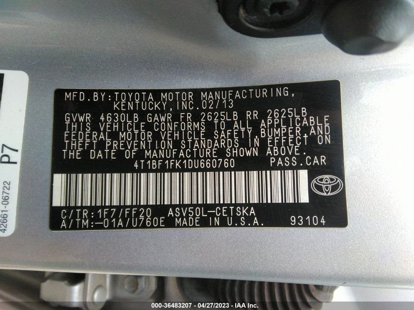 2013 TOYOTA CAMRY SE - 4T1BF1FK1DU660760