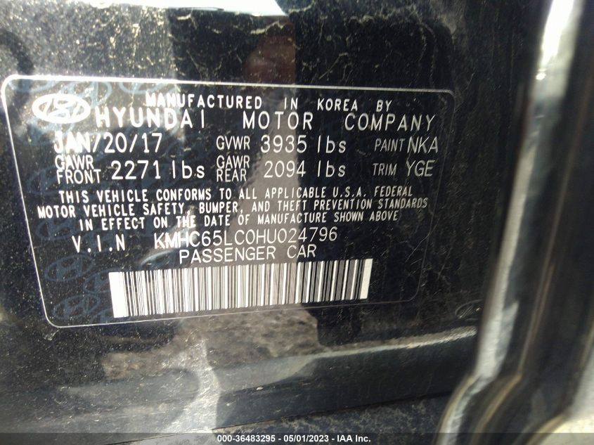 2017 HYUNDAI IONIQ HYBRID BLUE - KMHC65LC0HU024796