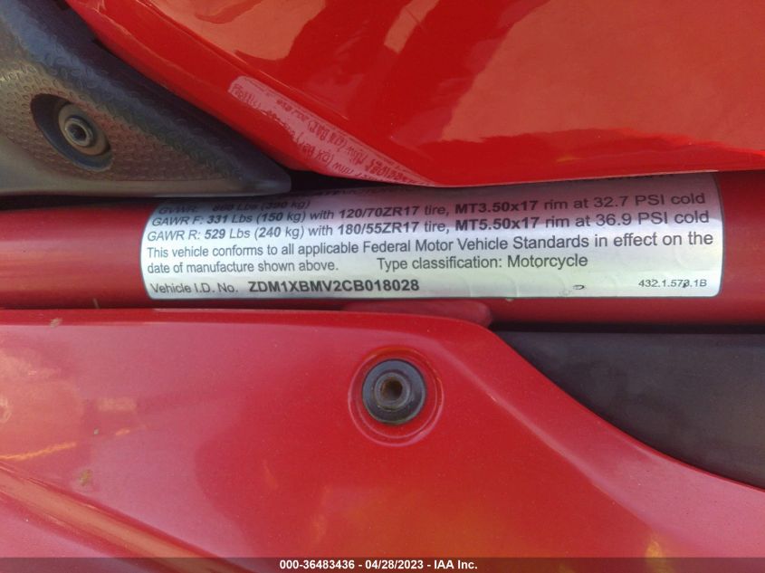2012 DUCATI SUPERBIKE 848/848 EVO CORSE SE - ZDM1XBMV2CB018028