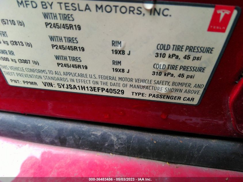 2014 TESLA MODEL S 60 KWH BATTERY/P85 - 5YJSA1H13EFP40529