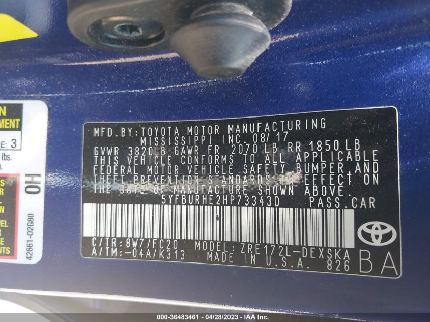 2017 TOYOTA COROLLA SE - 5YFBURHE2HP733430