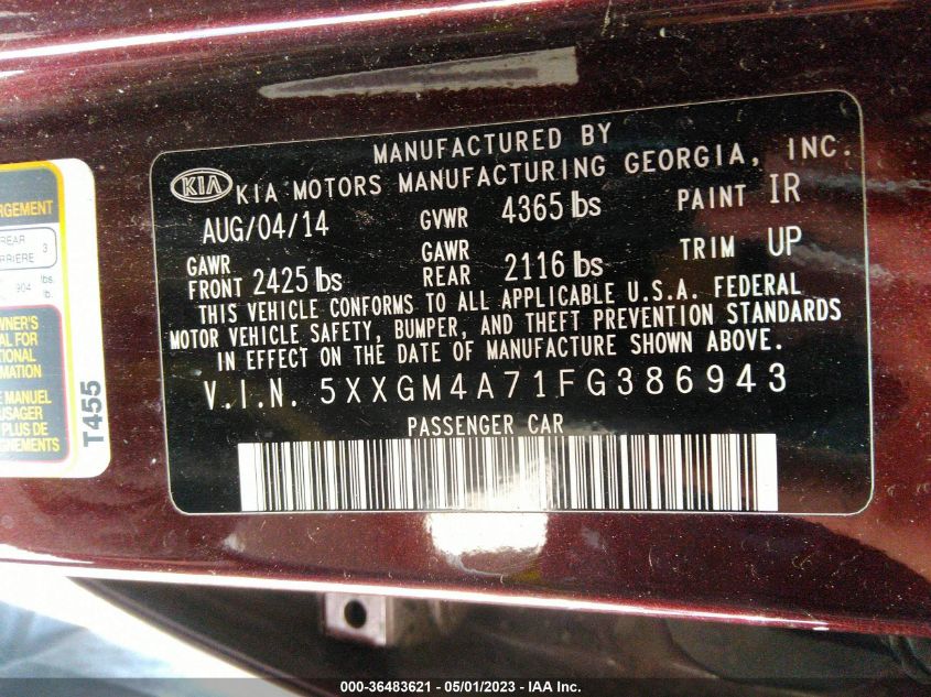 2015 KIA OPTIMA LX - 5XXGM4A71FG386943