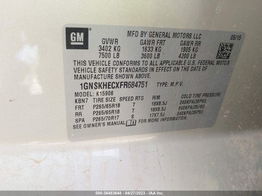 2015 CHEVROLET SUBURBAN LS - 1GNSKHECXFR684751