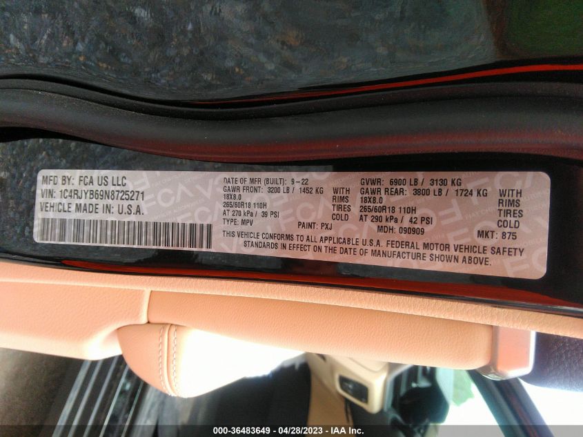 2022 JEEP GRAND CHEROKEE 4XE 1C4RJYB69N8725271