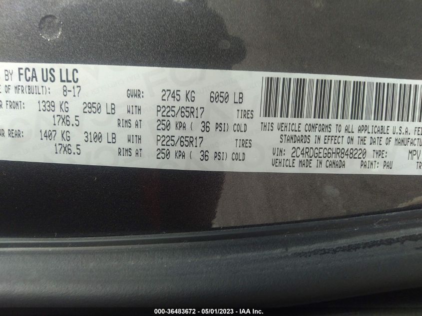 2017 DODGE GRAND CARAVAN GT - 2C4RDGEG6HR848220