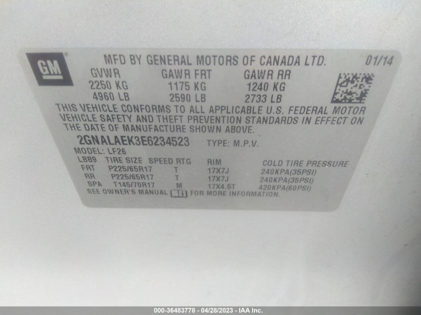 2014 CHEVROLET EQUINOX LS - 2GNALAEK3E6234523