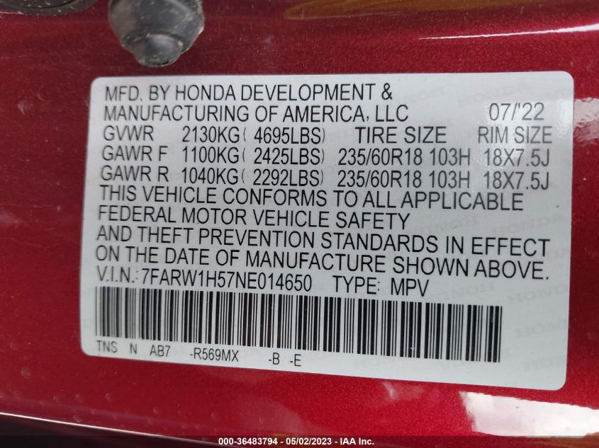 2022 HONDA CR-V EX - 7FARW1H57NE014650