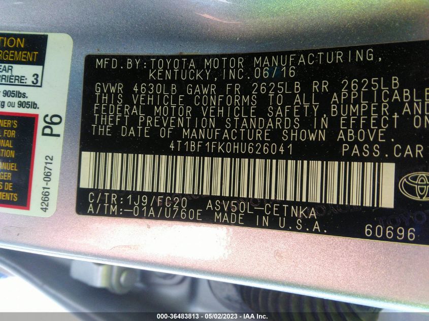 2017 TOYOTA CAMRY LE - 4T1BF1FK0HU626041