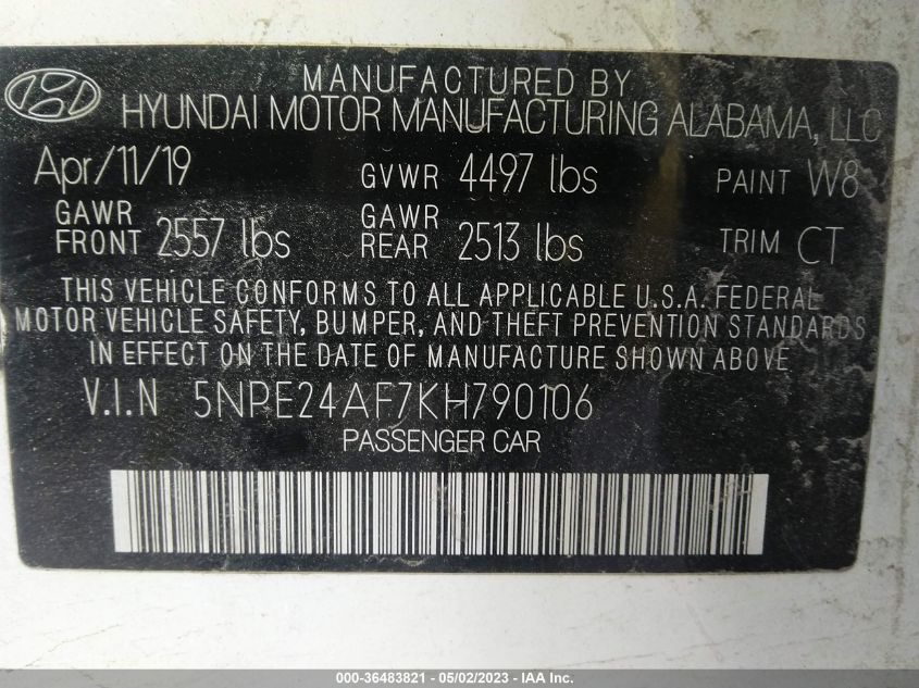 2019 HYUNDAI SONATA SE - 5NPE24AF7KH790106
