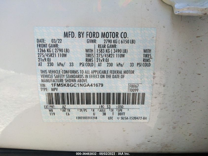 2022 FORD EXPLORER ST - 1FM5K8GC1NGA41679